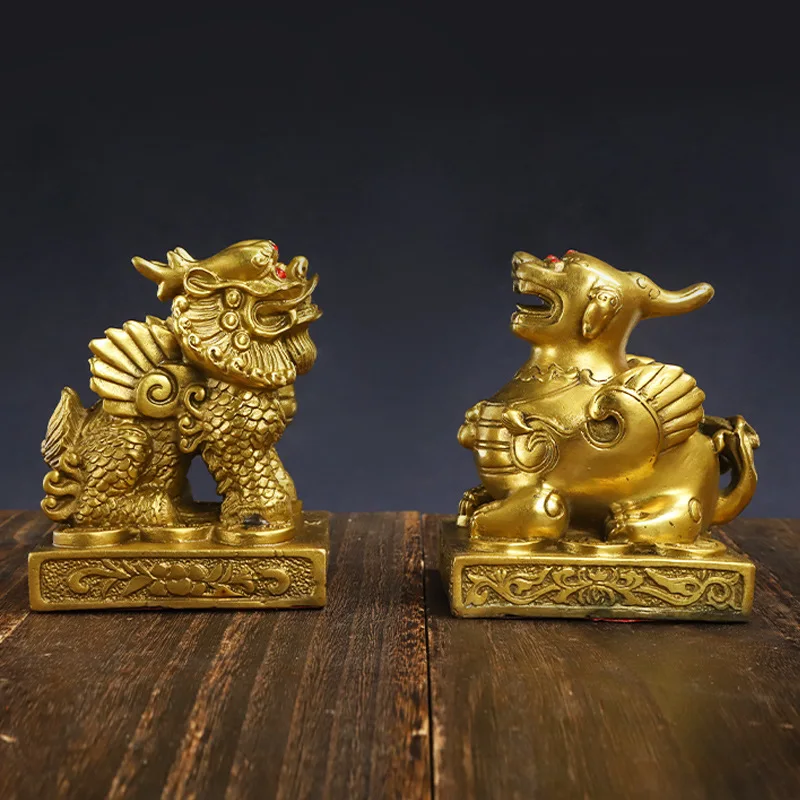 Brass Pi Xiu Decoration Square Bottom Single Double Angle Copper Pixiu Home Shop Opening Gifts