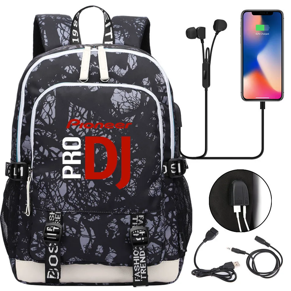 

Pioneer Pro Dj Backpack Men Women USB Charging Laptop Travel Backpack Boy Girl Teenager School Backpack Casual Mochila