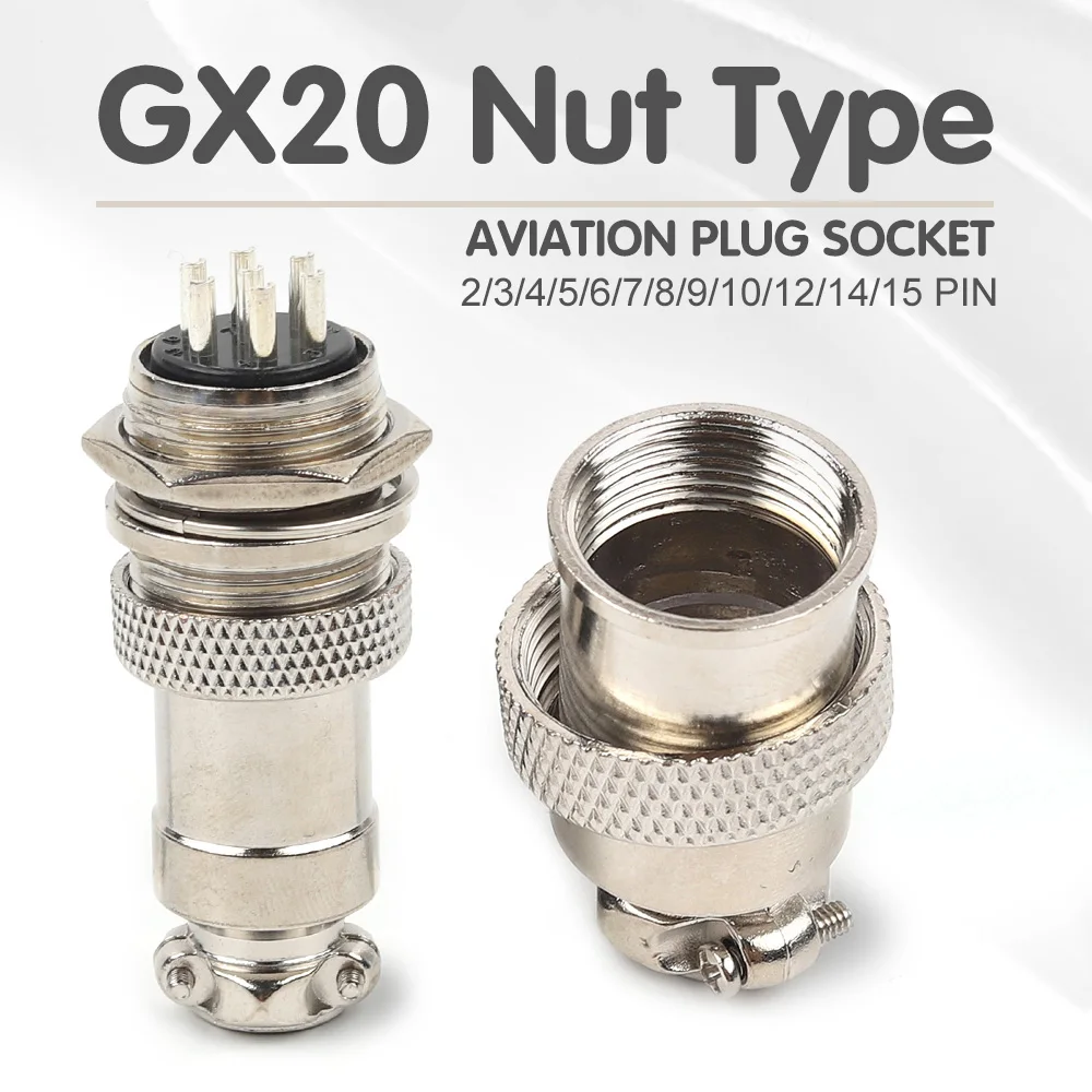 

GX20 Nut Type Male-Female Aviation Connectors Plug Socket Cable Joint Screw Plug Panel Mount 2/3/4/5/6/7/8/9/10/12/14/15 Pin