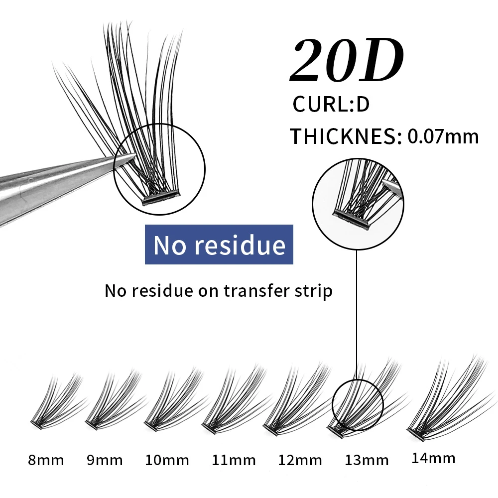 長くて自然なミンクの髪で作られた個々のつけまつげ,プロのクラスター,メイクアップツール,20d,60ユニット