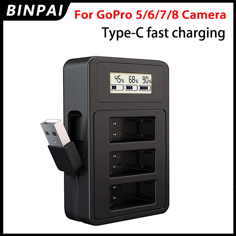 

For GoPro8/7/6/5 Charger bring USB and Type-C fast charger compatible GoPro Hero 5 Hero 6 Hero 7 Hero 8 Black Camera Accessories