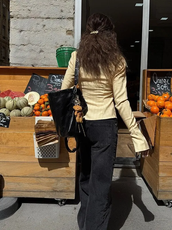 Ele Casual Long Sve Base irt Women's irt Collar Stripe Pattern Thiened PU Fabric Resistant to Deformation