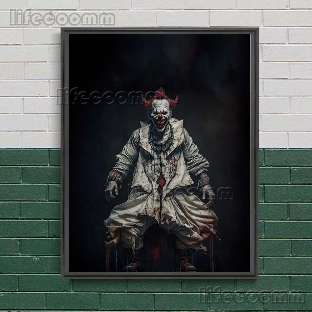 Creepy Scary Clown Vintage Wall Art Canvas Painting Ugly Killing Clown Art Poster And Print For Living Room Decoration Unframed