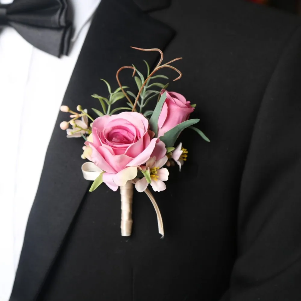 Kunstmatige Boutonnières Bloemen Roos Handgemaakte Pols Corsage Bruid Bruidsmeisje Zijde Bruidegom Borstbloem Bruiloft Accessoires