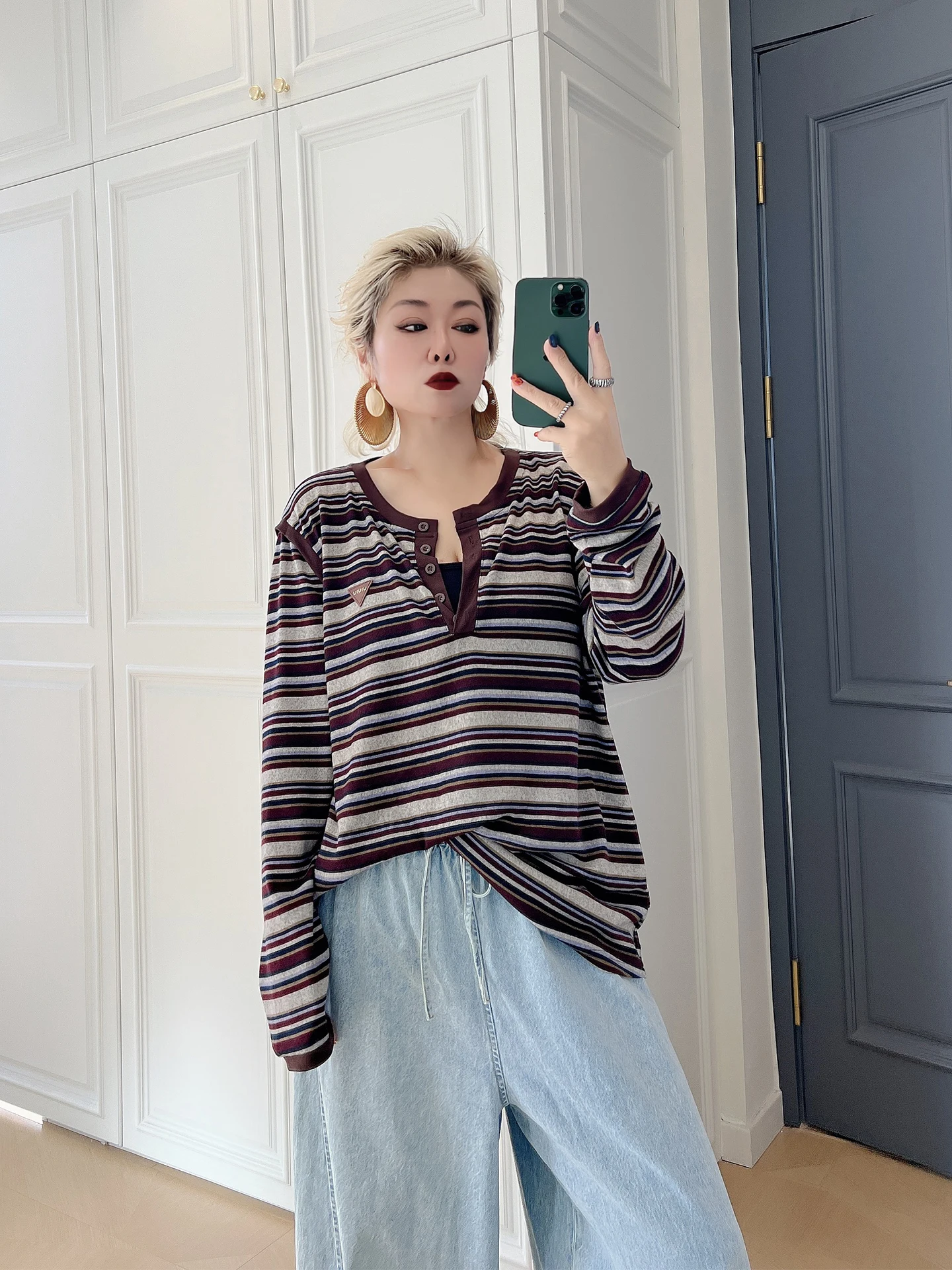 

Повседневная длинная футболка в полоску размера плюс, женский модный универсальный топ для тяжелых девушек, цветная блузка, антивозрастная