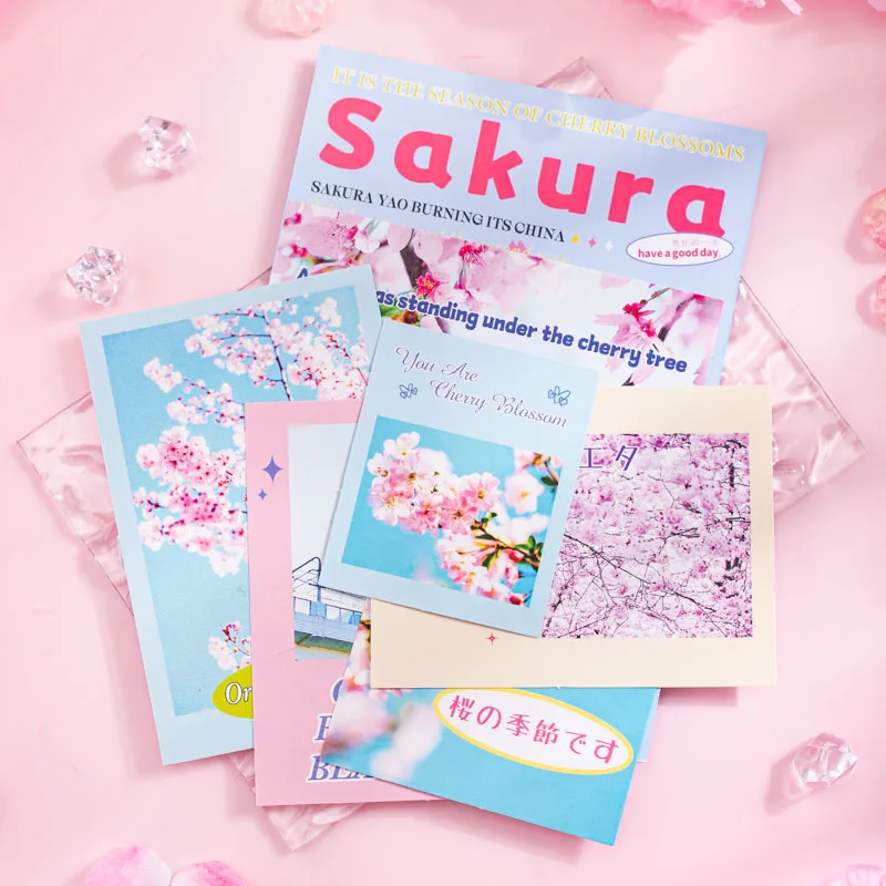 30pcs Watch A Scence Sakura Rain Series Sticker Cherry Blossom Adhesive Stickers DIY Junk Journal Scrapbooking Diary Decorative
