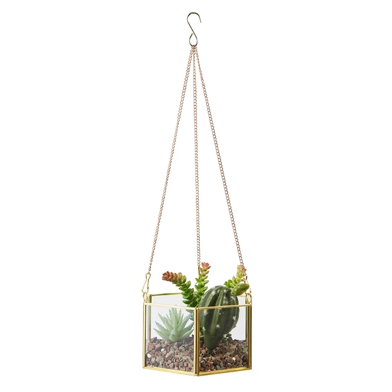 Hiện Đại Kính Terrarium Hình Học Hình Lục Giác Mọng Nước Không Vật Có Giá Đỡ Hộp Đựng Tường Dụng Cụ Bào Hoa Trang Sức Giọt