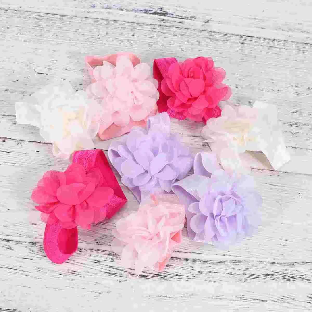 4 Pairs Baby Girls Barefoot Sandals Flower Band for Babies Bands Kids Strap Child Children's