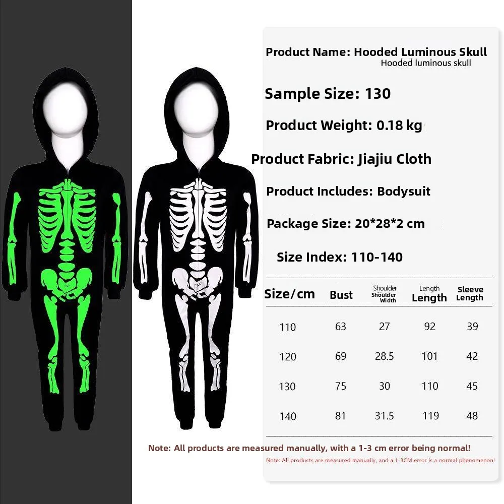 

Светящийся костюм скелета для детей, сценическое представление, наряд для Хэллоуина, комбинезон, бал-маскарад, светящийся в k