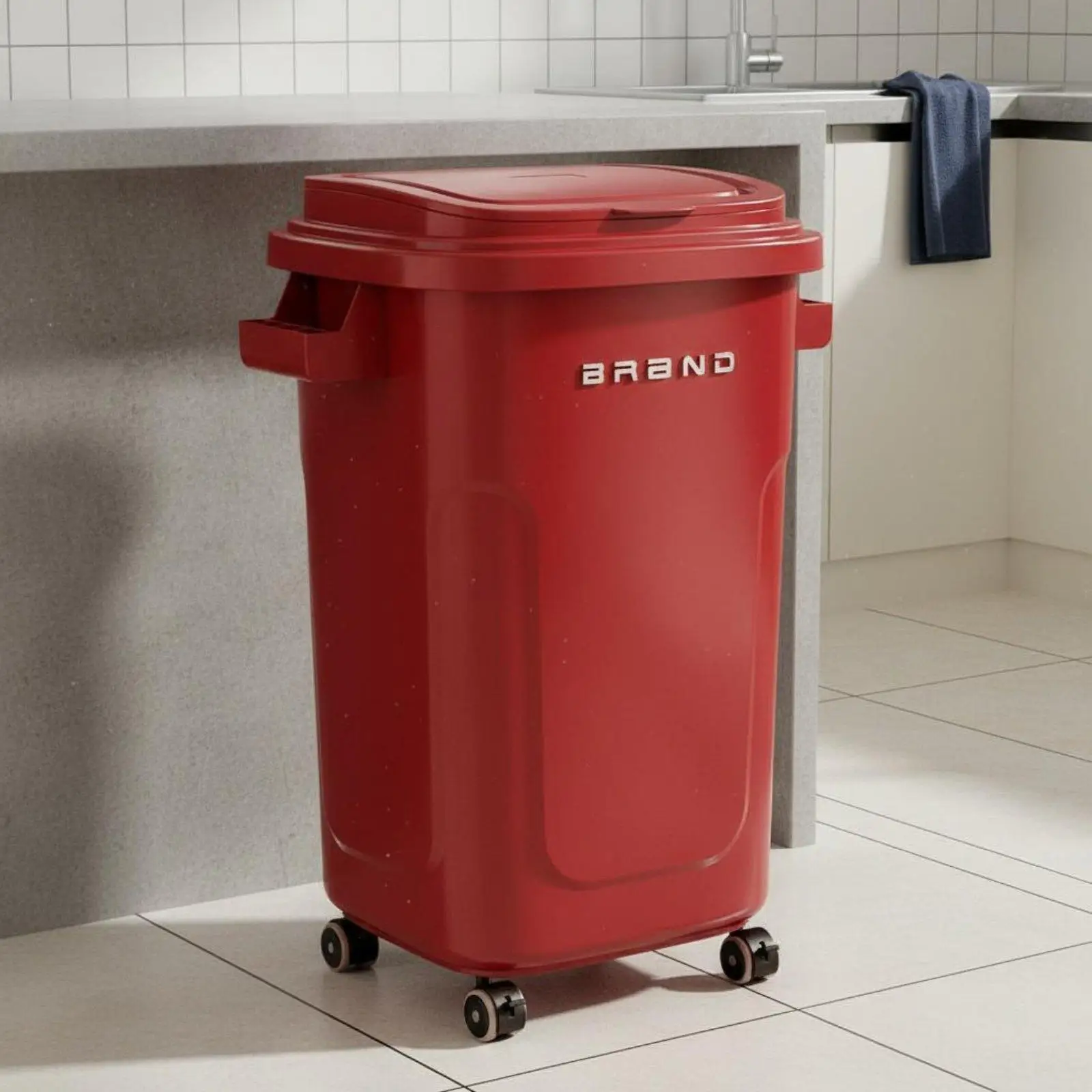 130L Wheeled Trash Can Tall PP Garbage Bin with Lid Brake Casters for Home and Commercial Waste