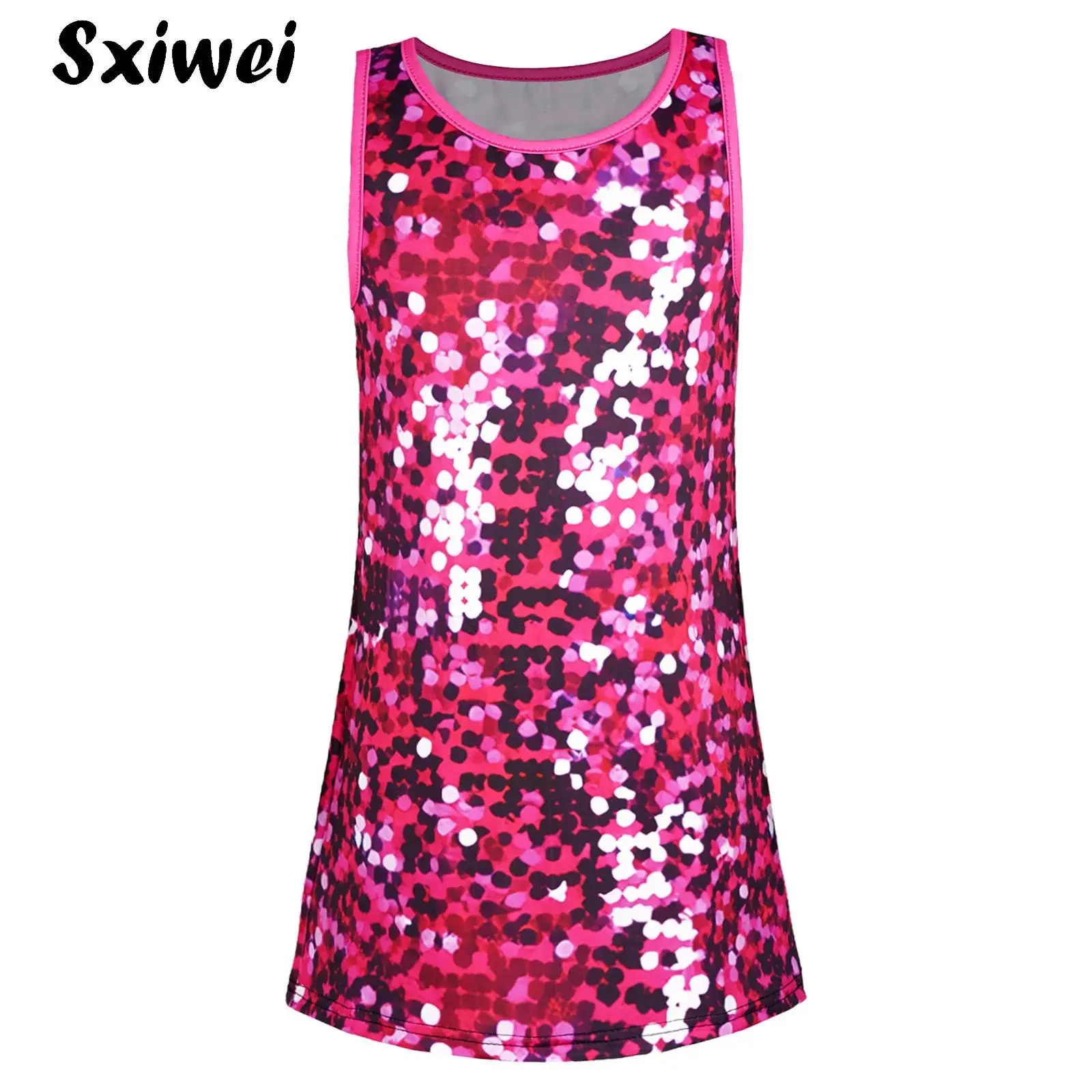 Child Girls Sleeveless Sequins Dress Sundress Kids Disco Hip-hop Jazz Dance Performance Costume Princess Birthday Party Dresses