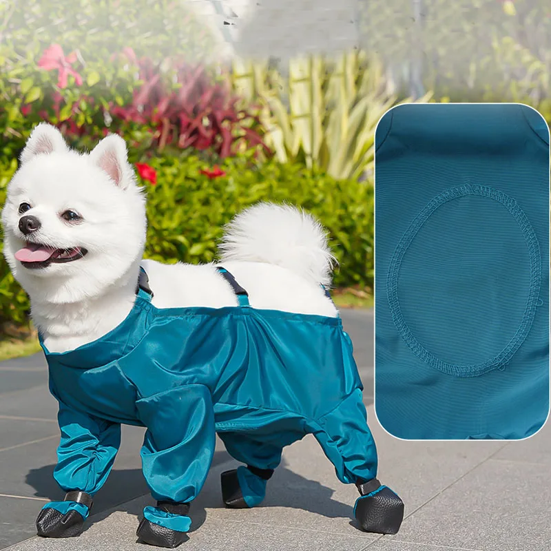 Dog Clothes Closed Belly Jumpsuit Raincoat With Rain Boots For Small Dogs Chiwawa Waterproof Pants With Shoes Rainproof Overalls