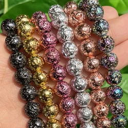 Rose Gold Silver Plated Natural Rock Volcanic Lava Stone Round Hematite Spacer Beads for Jewelry Making DIY Bracelet Accessories