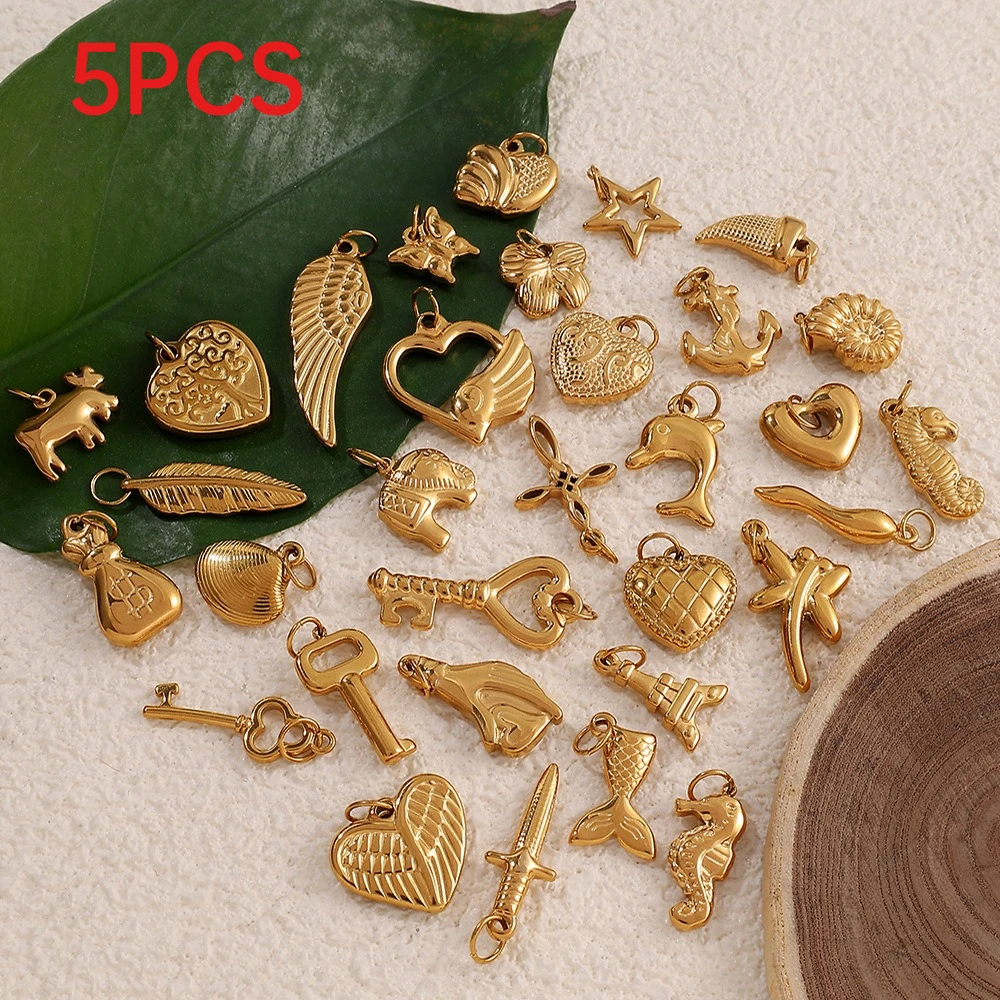

5Pcs Stainless Steel Ocean Life Charms Starfish Shell Conch Whale Crab DIY Pendants Bracelet Necklace Accessories