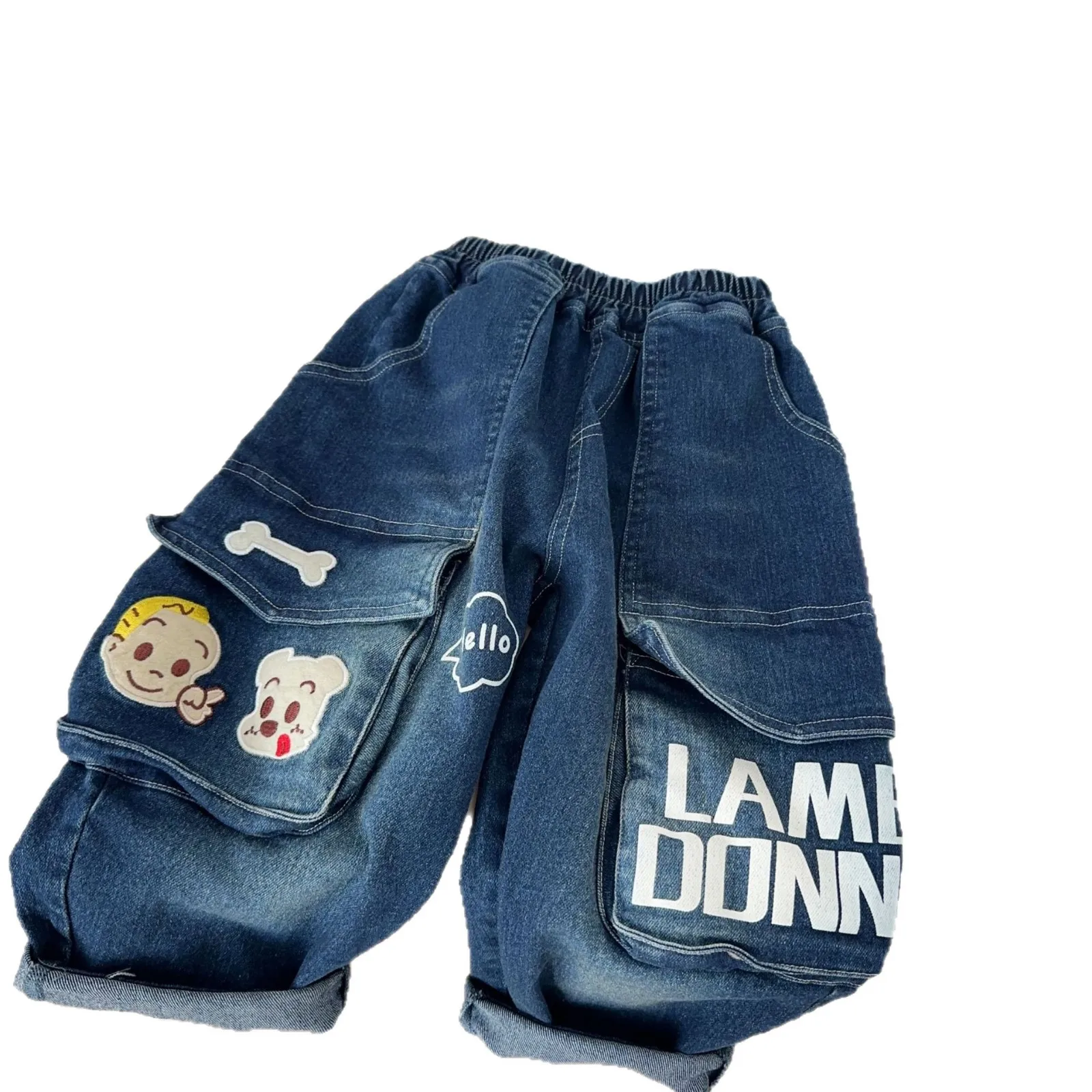 

Children's Autumn Jeans Cartoon Bone Pocket Embroidery Small And Medium-sized Kids' Pants 2025 Style