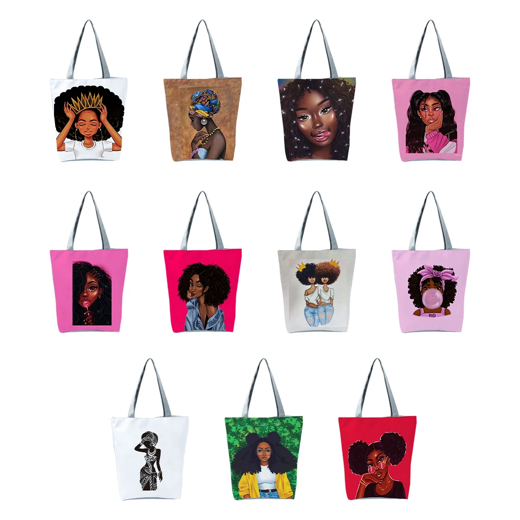 Cool Black Girl Print Handbag - Wear-resistant Cool Multiple Pouches Afro Style Polyester Handbags hl2116