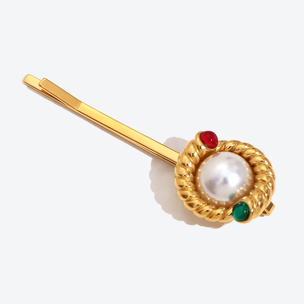 New Trend 316L Stainless Steel Pearl Hair Clip Holiday Party Waterproof 18K Gold Plated Hair Accessory Women's Charm Hairpin