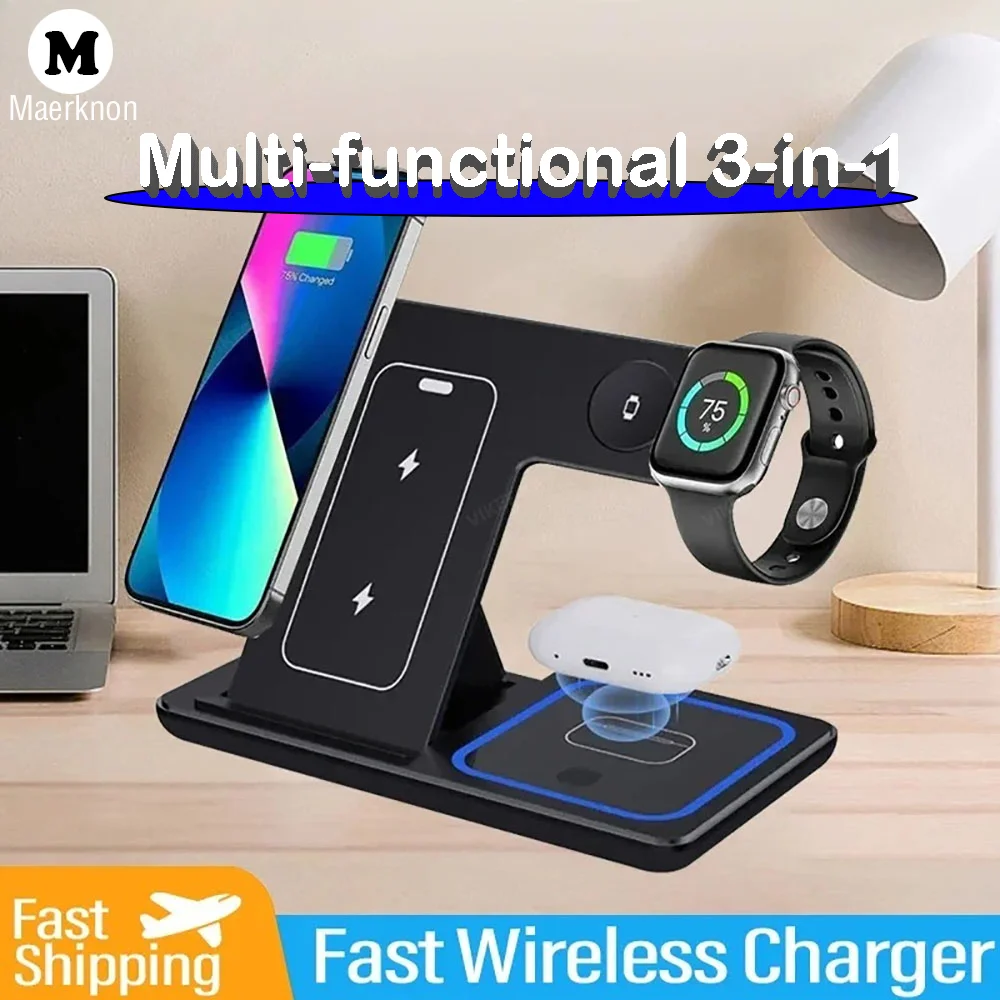 

3 in 1 Fast Charging Mobile Phone Station Desktop Wireless Charging Foldable Multi-functional For iPhone/Apple Watch/Airpods Pro