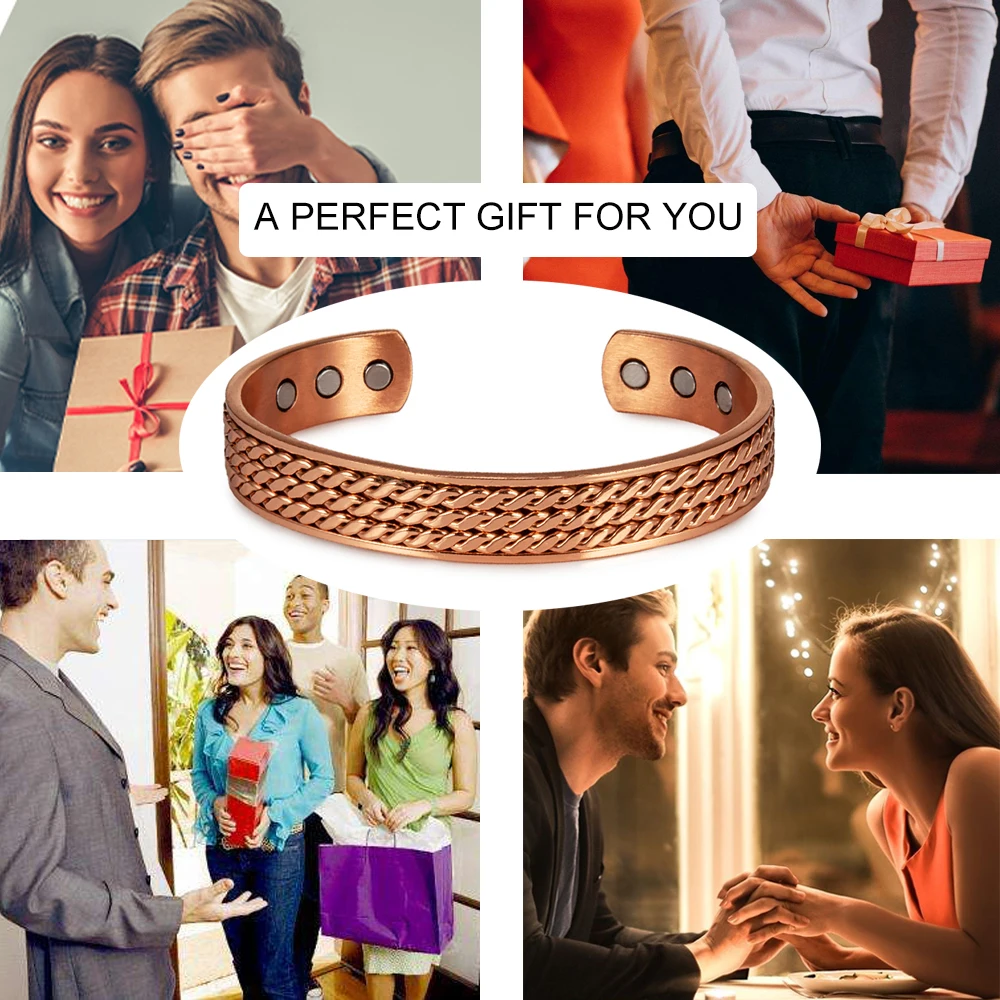 Vinterly Twisted Pure Copper Bracelet for Men Women Magnetic Therapy Adjustable 12mm Wide Health Energy Bangles Magnet Jewelry