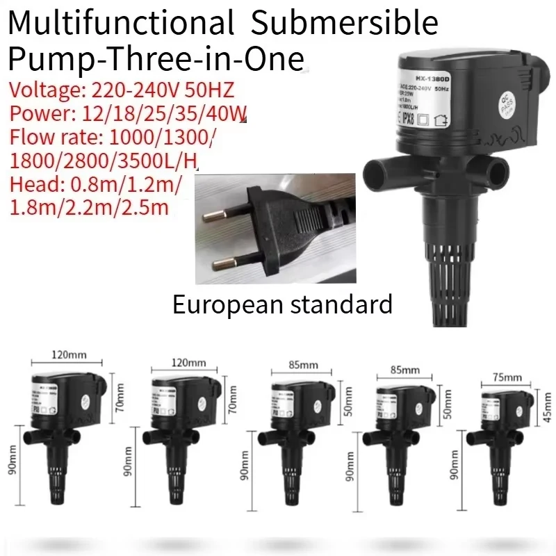 220-240V 50Hz Multi-functional Submersible Pump for Aquarium Fish Tanks-Combined Water Circulation Filtration Oxygenation Pump