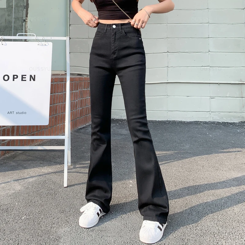 Flared Jeans Woman High Waist Denim Trousers For Female Blue White Black Elastic Skinny Fashion Classic Leisure Wide Leg Pants