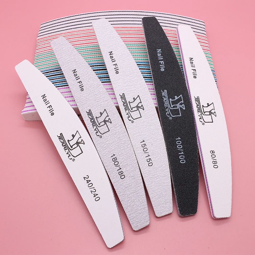 25/50 Pcs/Lot Double-Sided  Sandpaper Nail File  Grit 80/100/150/180/240  Acrylic Half Moon Polish Tool To Professional/Personal