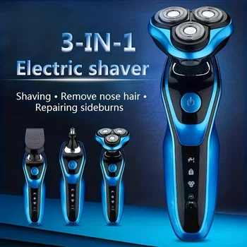 Men's Electric Shaver, 3 in 1 Electric Shaver Nose Hair Trimmer, USB Rechargeable Portable Shaver, Trim Sideburns, Trim Nose Hair, Floating Blade Digital Display Shaving Machine, Men's Gift, Father's Day Gift