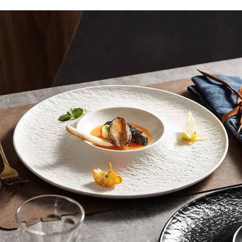 Ceramic Dinner Plate Restaurant Pasta Salad Dessert Plates Sashimi Home Stone Texture Solid Color Tableware