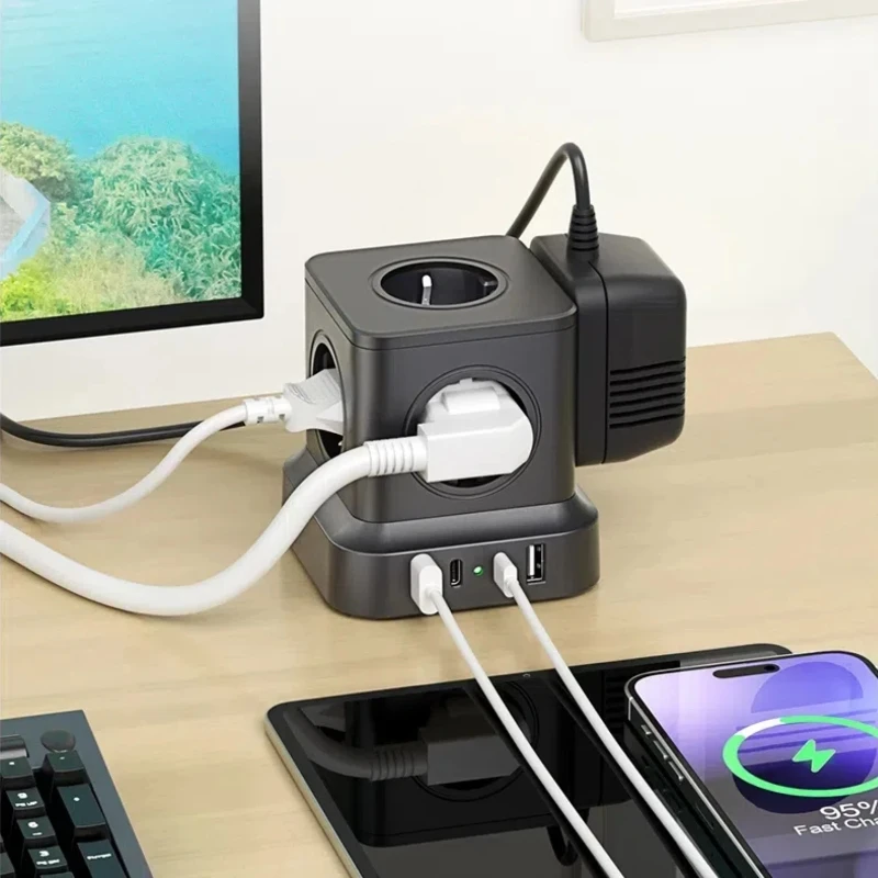 European-style tower desktop power adapter, EU standard magic plug socket, multi-functional extension plug, EU standard converte