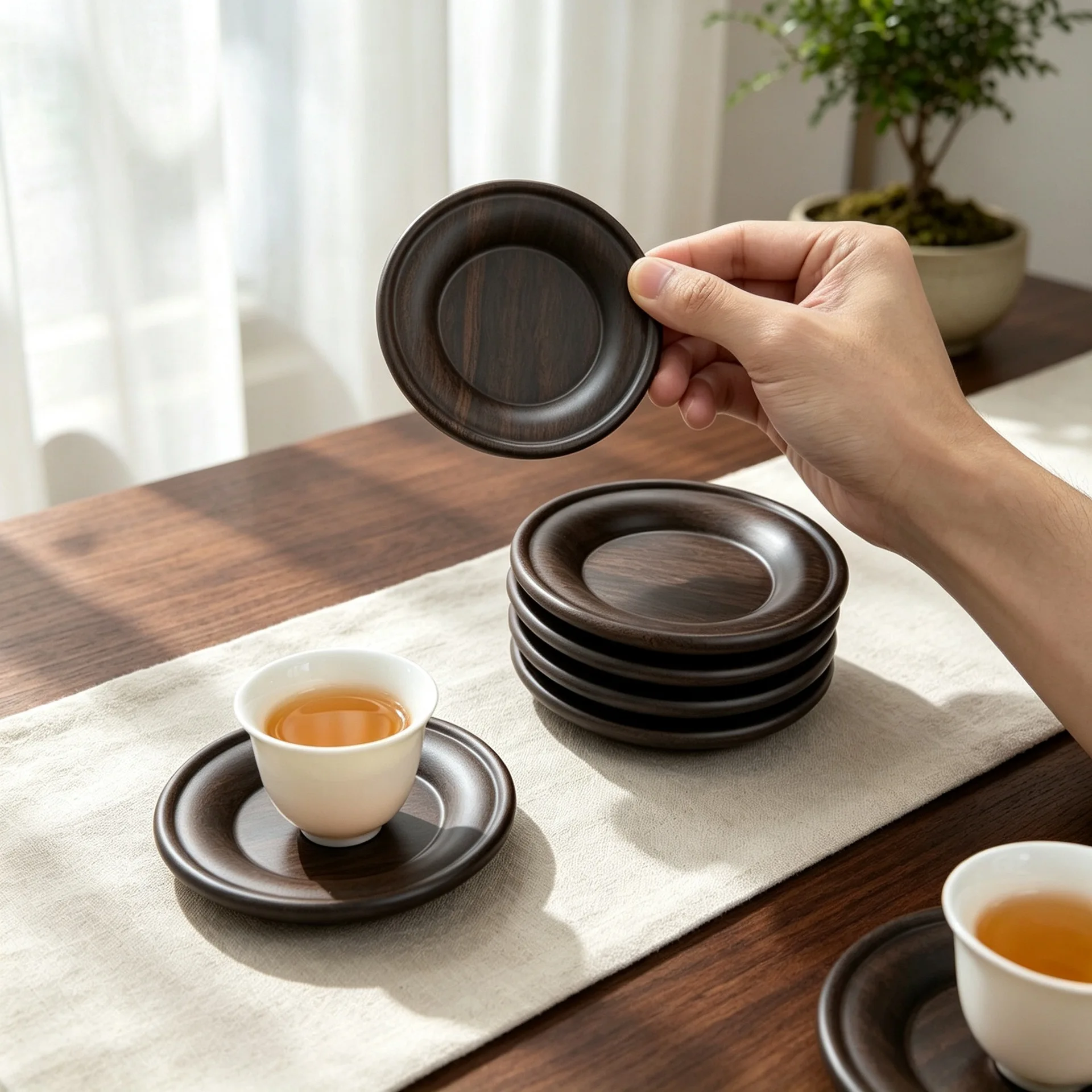 Chinese Ebony Wood Coaster Solid Wood Natural Wood Tea Cup Holder Heat Insulation Pad Tea Ceremony Accessories