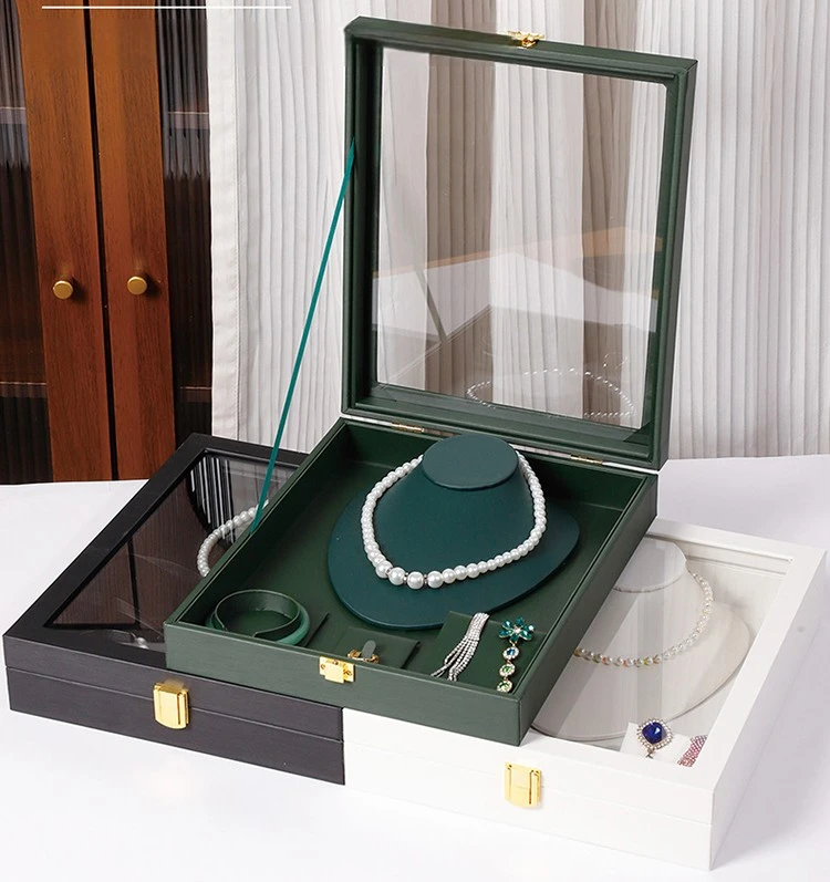Leather Jewelry Box Luxury Necklace Earrings Storage Boxes Women Organizer Jewelry Display Stand Ring Accessory Packaging Case