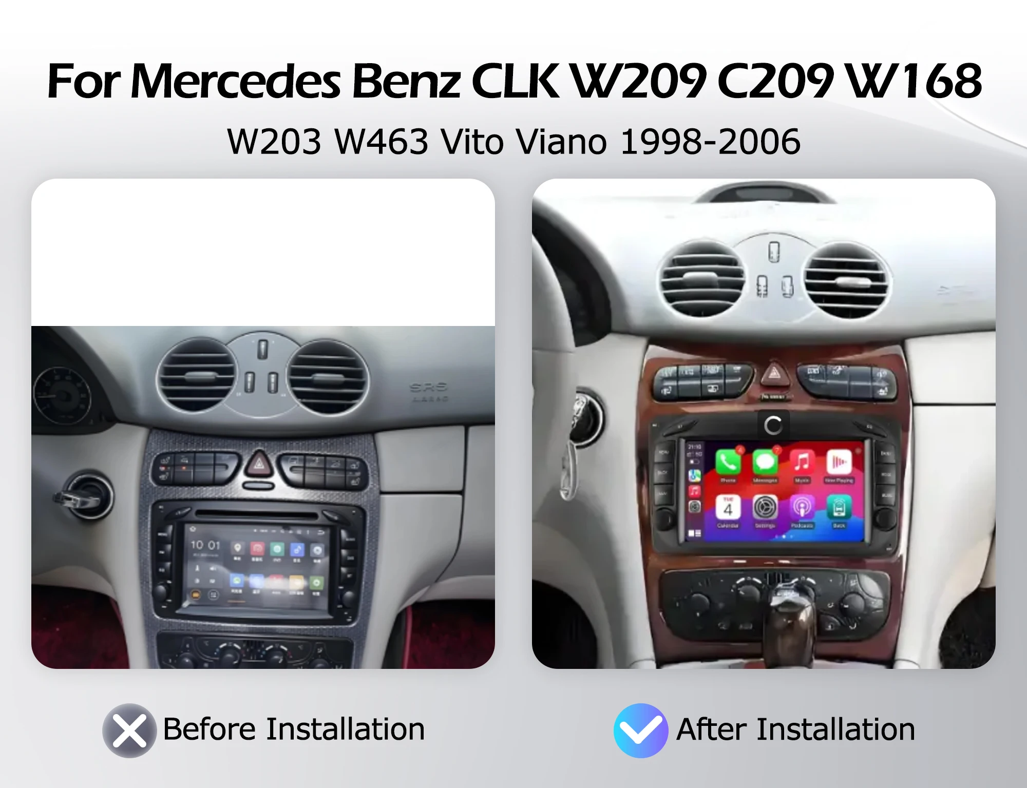 7 inch For Mercedes Benz CLK W209 C209 W168 W203 W463 Vito Viano 1998-2006 Wireless CarPlay Lntelligent Multimedia Player Auto