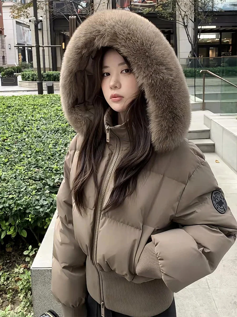 

Women's Thiened Winter Puffer Jaet Fur Collar Du down Coat Casual Loose Fit Warm Bread Sle ort Length Zipper