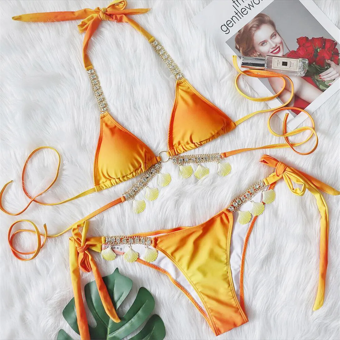Metallgehäuse-Strass-Bikini, zweiteiliger Damen-Badeanzug, Damen-Badebekleidung, Scrunch-Butt-Badeanzug, Badeanzug V3184O – Detail 36
