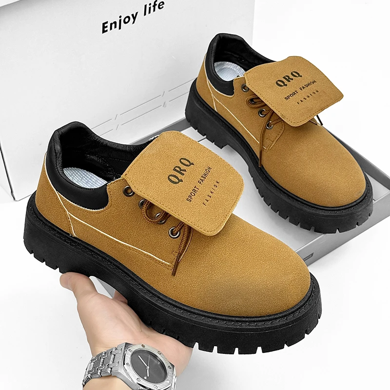 

Мужские классические кожаные туфли в стиле ретро из замши, на толстой подошве, увеличивающие рост, ботинки до щиколотки, дизайнерские туфли-оксфорды с откидным язычком для улицы