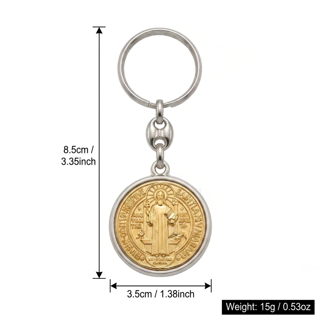 Saint Benedict Medal Keychain Vintage Religious Cross Key Ring Zinc Alloy Car Pendant Bag Charm Catholic Exorcism Protection Gif - view 5
