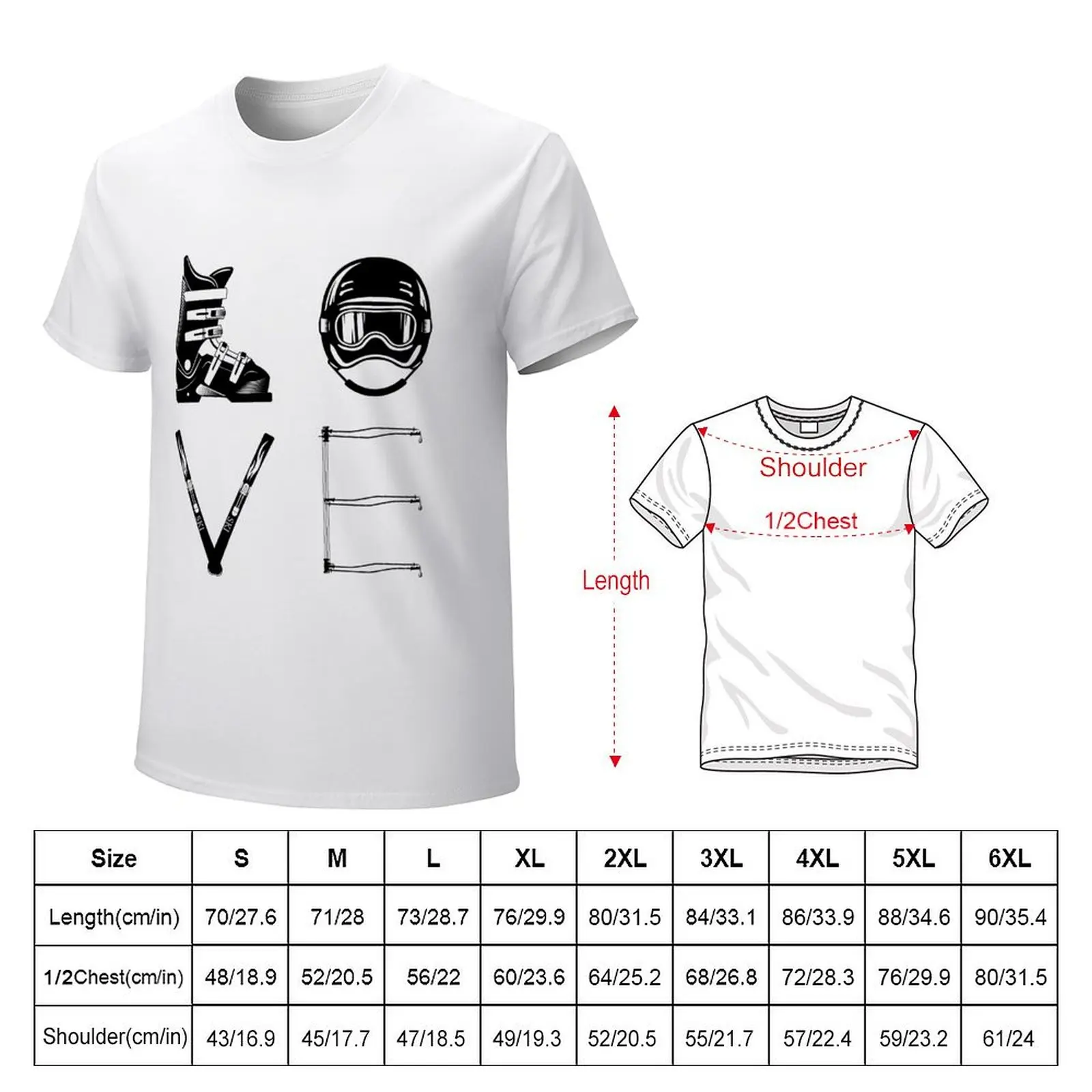 SKI Love - winter sports love with helmet & skis T-Shirt oversized summer tops plain funny t shirts for men