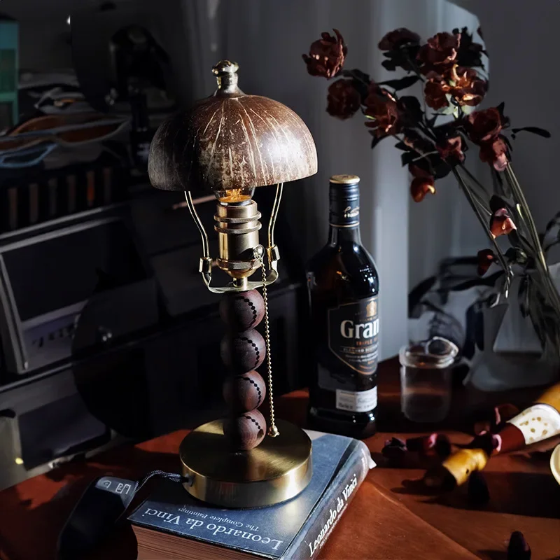 American retro coconut shell decorative desk lamp study bedroom bed and breakfast bar bedside ambient lamp medieval ornament
