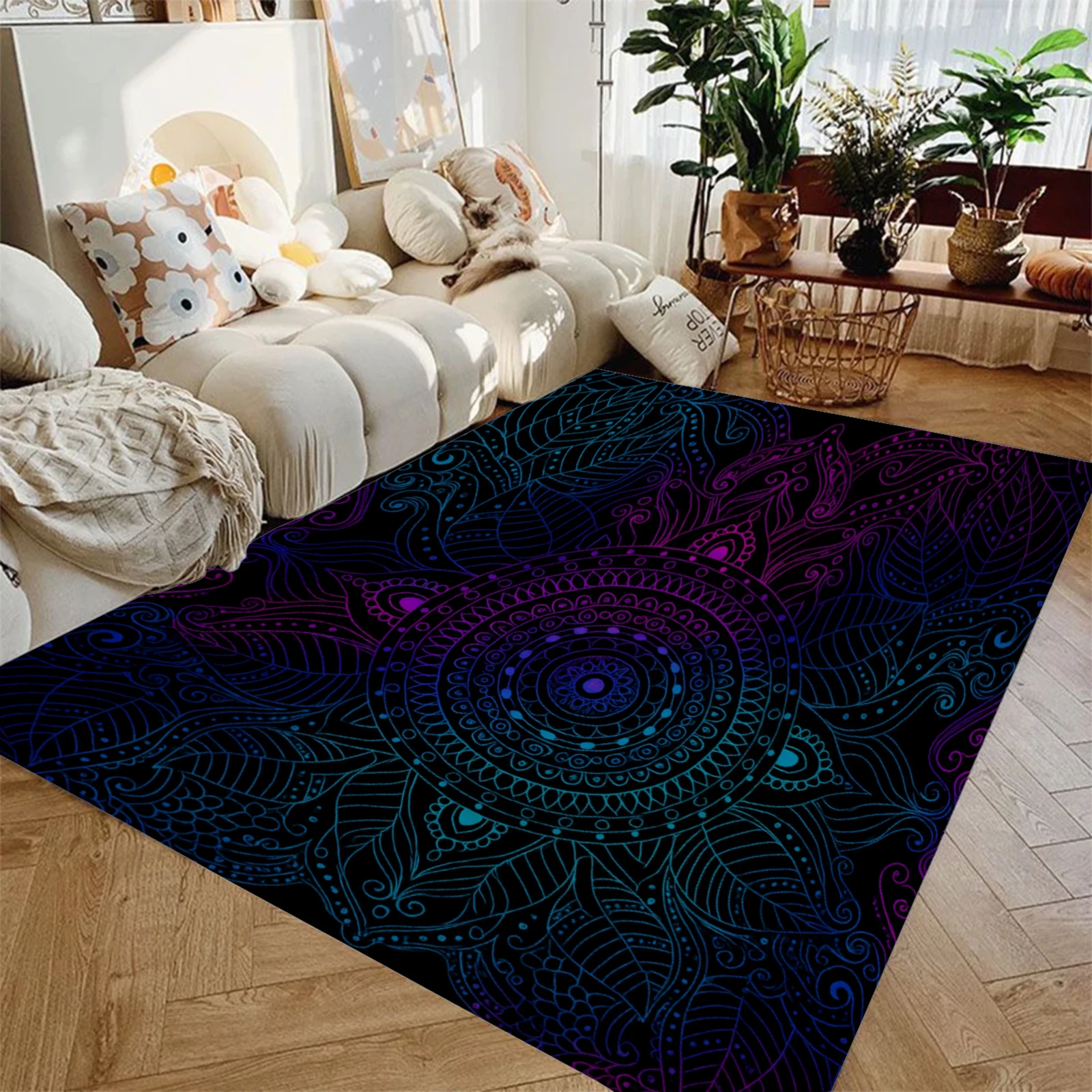 1pc Oversized Carpet Bohemian Style 3D Print Living Room Bedroom Decoration Non-slip Mat Surface Soft Oversized Carpet ﻿for Gift