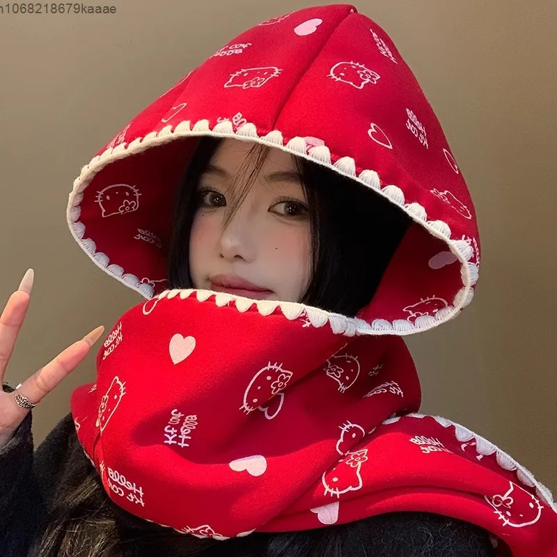 Sanrio Hello Kitty Cute Korean Version Warm Ear Protection Hat Women Autumn Winter New Fashion Hat Thick Warm Ear Protection Hat