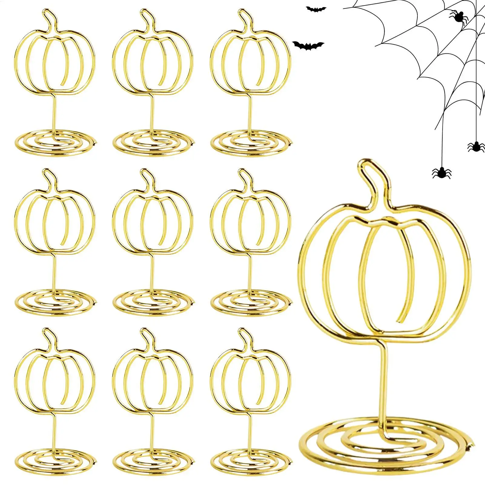 

Halloween Table Number Holders Pumpkin Place Card Holders for Table 10 Pieces Tabletop Autumn Decor Metal Clips Centerpieces