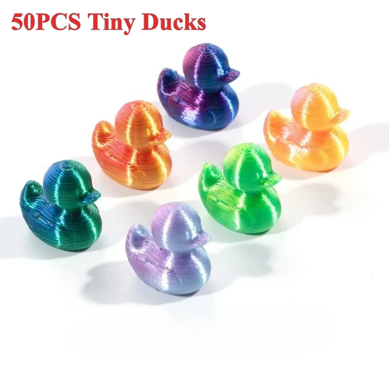 

50Pcs 3D Printed Mini Duck Miniature Figurines Ornament Decor Colorful Animal Garden Crafts Tiny Duck for Landscape Plants Decor
