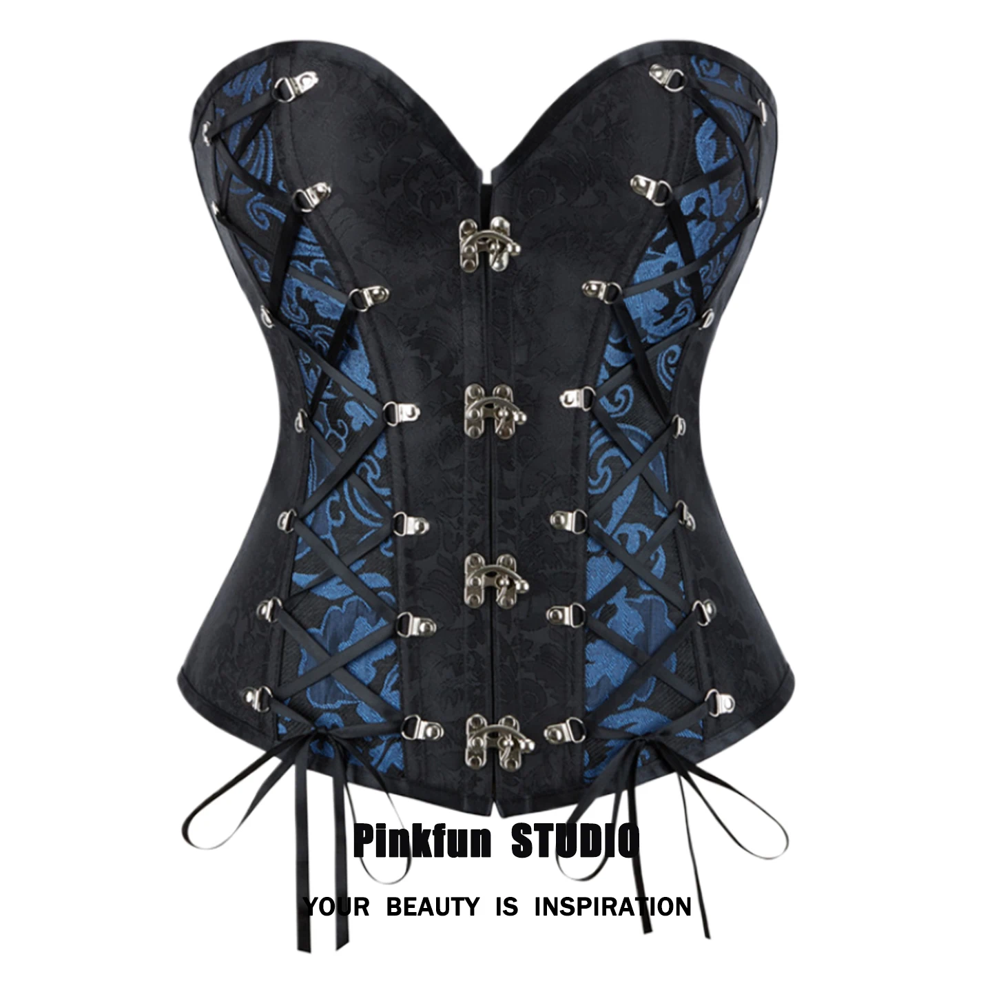 

Pinkfun Gothic Punk Sle Heavy Work Fibone Waist Cinched Bustier Top Women's Streetwear Zipper ort Length Slim Fit irt