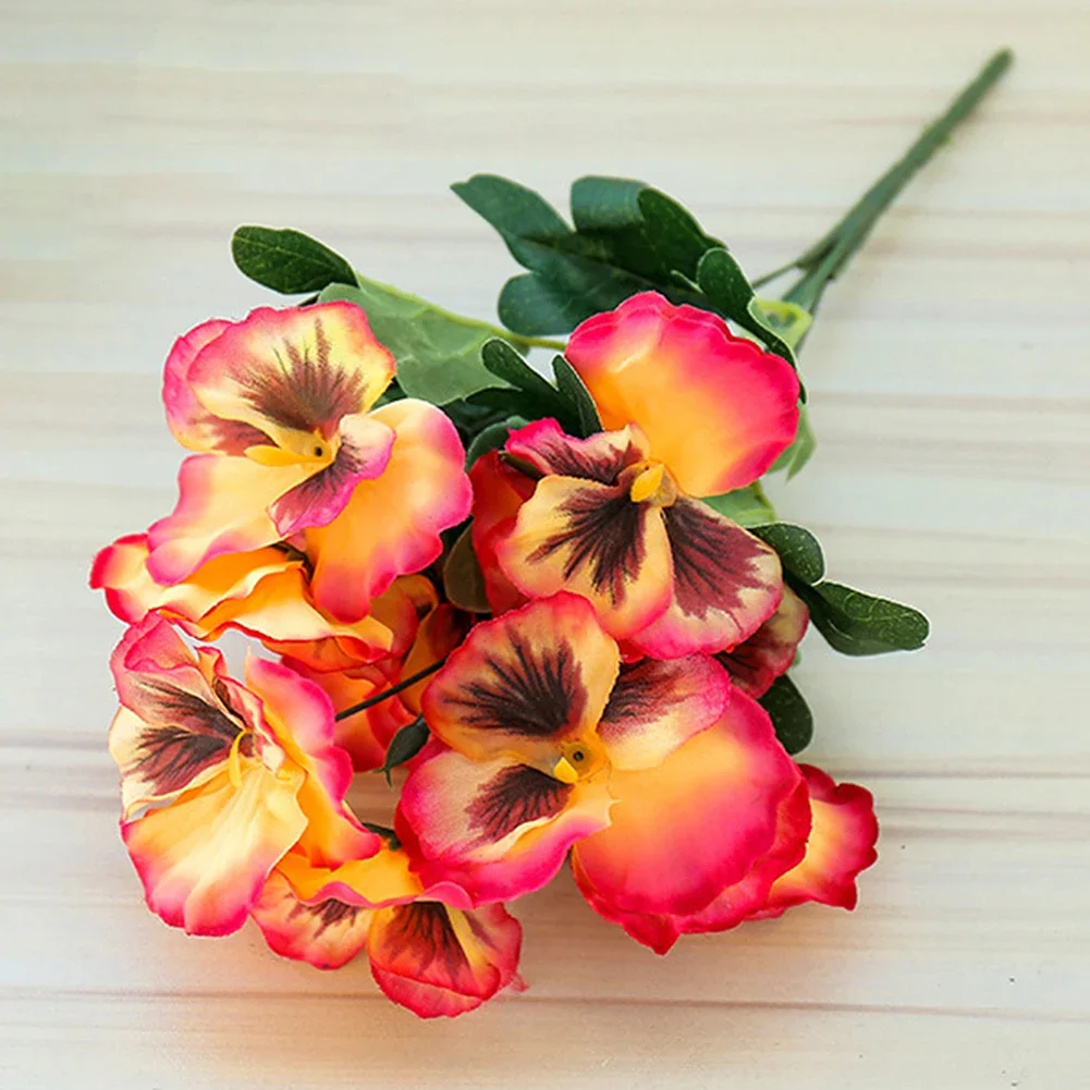 10 Head Artificial Pansy Flowers Artificial Flowers Silk Fake Butterfly Orchid Flower Home Office Wedding Decoration