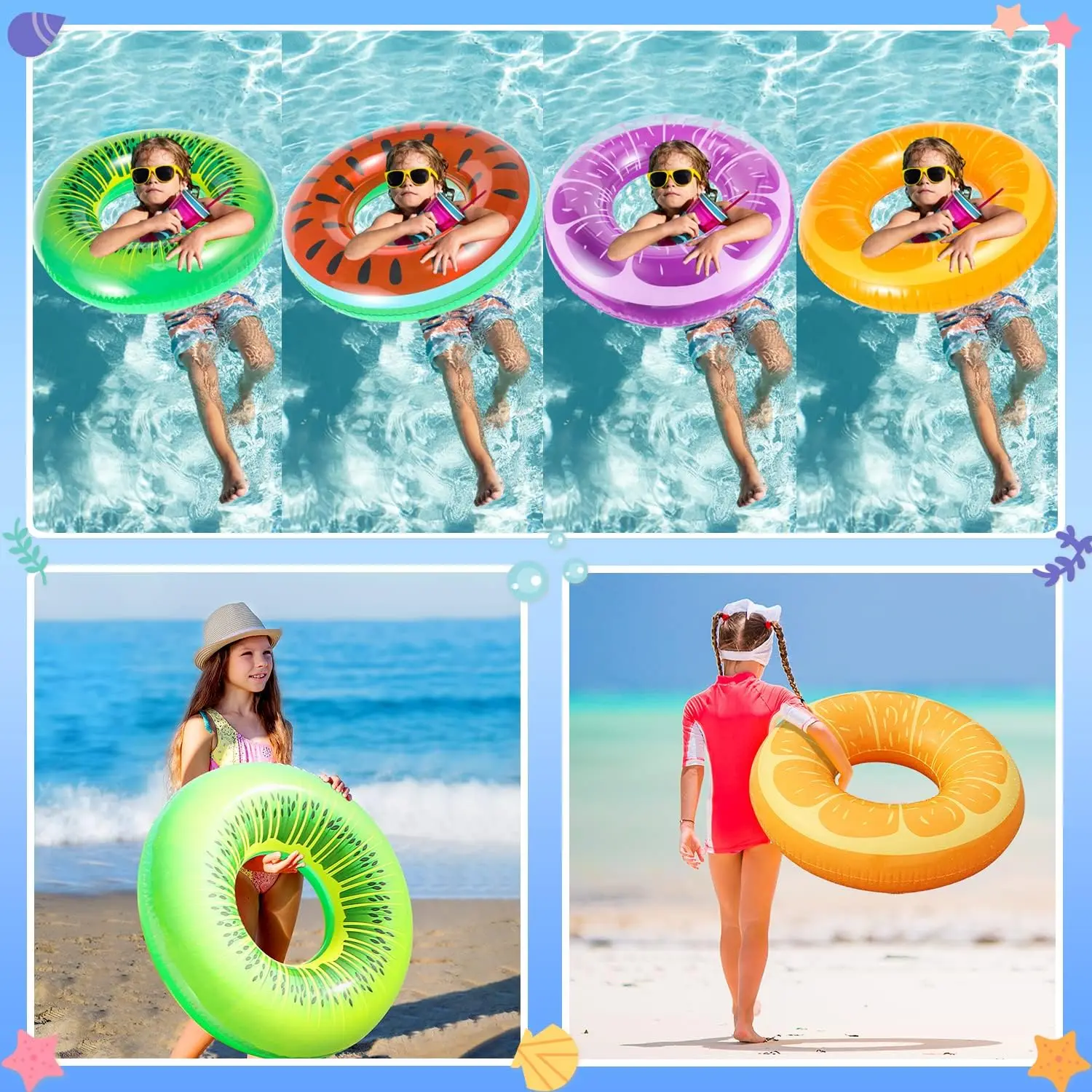 10 Pack Pool Floats สระว่ายน้ําเด็กว่ายน้ําหลอดแหวน (7 แพ็ค) 7 ชิ้น Inflatable Big Floaties ชายหาดว่ายน้ําของเล่น 3 ชิ้นลูกบอลชายหาดสําหรับ