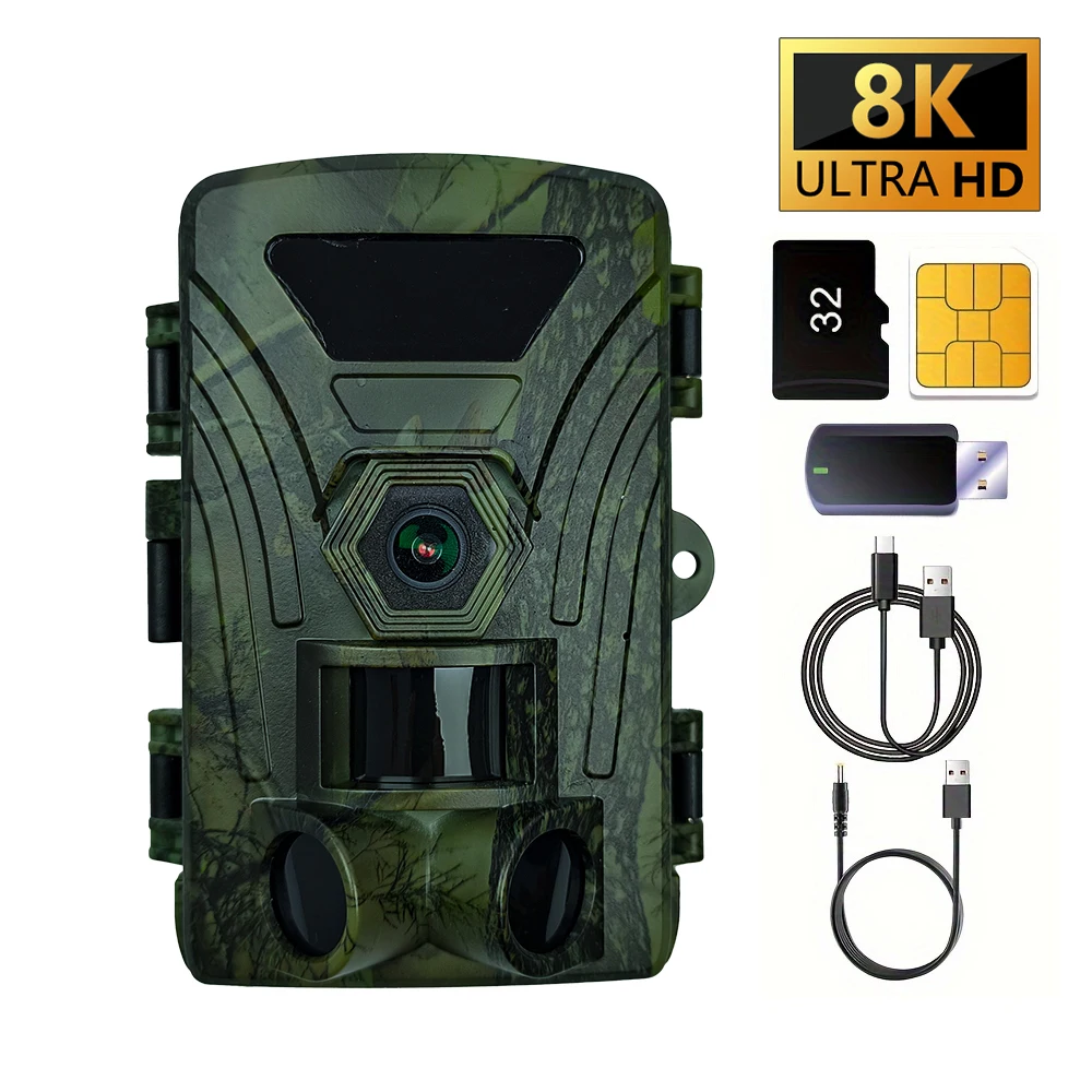 Trail Camera 60MP 8K Game Camera Wildlife with Night Vision Motion Activated 120° Detection Angle for Wildlife  Garden Tracks