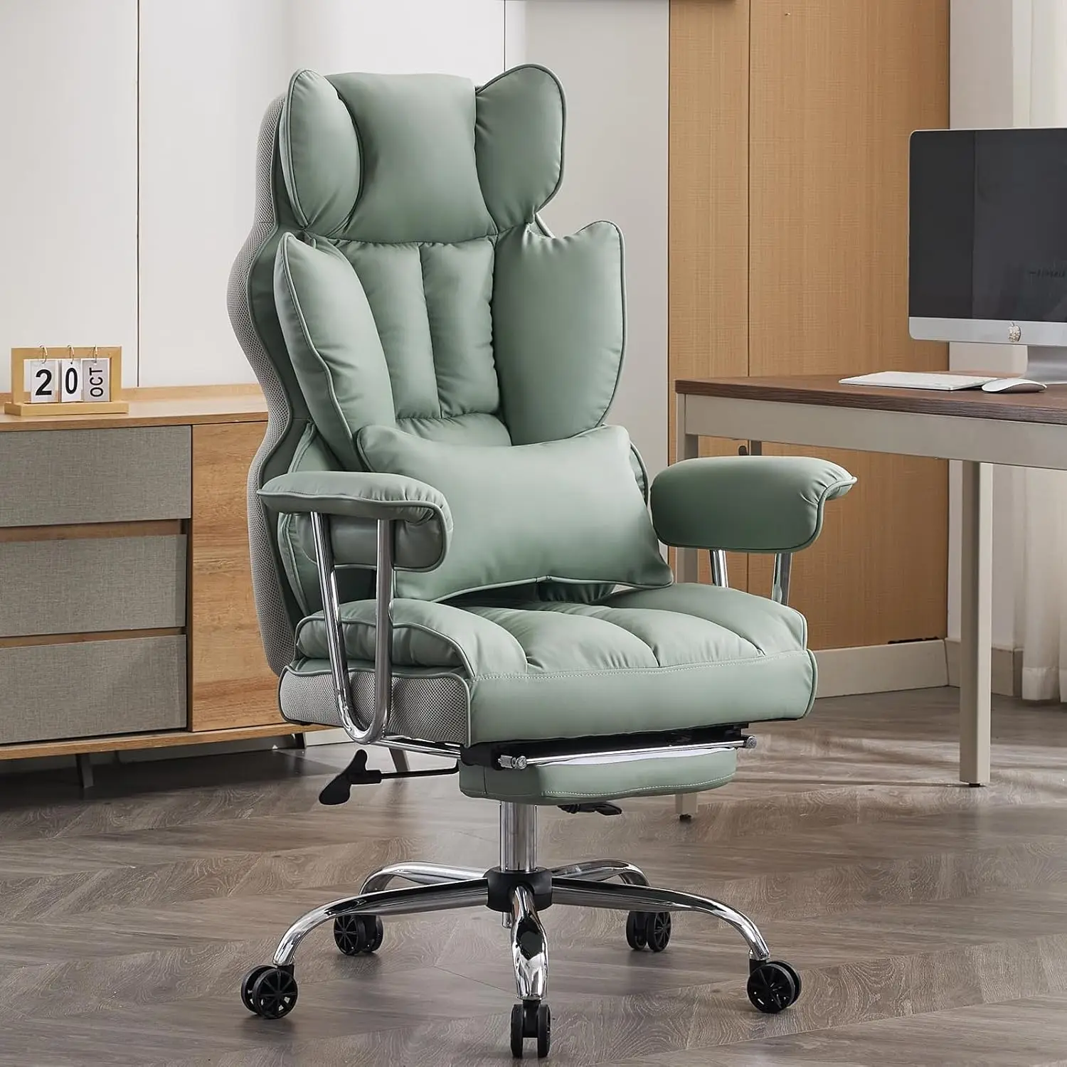 

Executive Office Chair for Heavy People, High Back Computer Chair with Foot Rest, Height Adjustable PU Leather Office Chair,