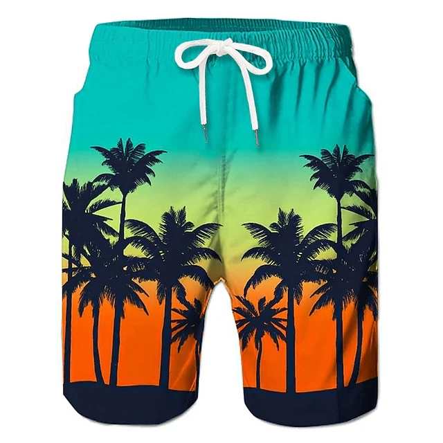 

Мужские пляжные шорты Tropical Sunset с изображением кокосовых пальм, быстросохнущие плавки с 3D-принтом, свободные шорты для летнего отдыха для мужчин и женщин