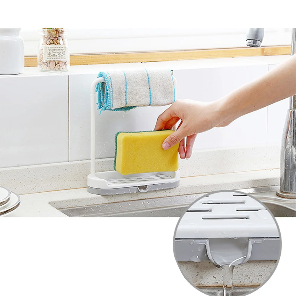 

Plastic Rag Storage Hanging Rack Removable Dishcloth Sponge Dryer Kitchen Countertop Organizer Soap Holder Beige