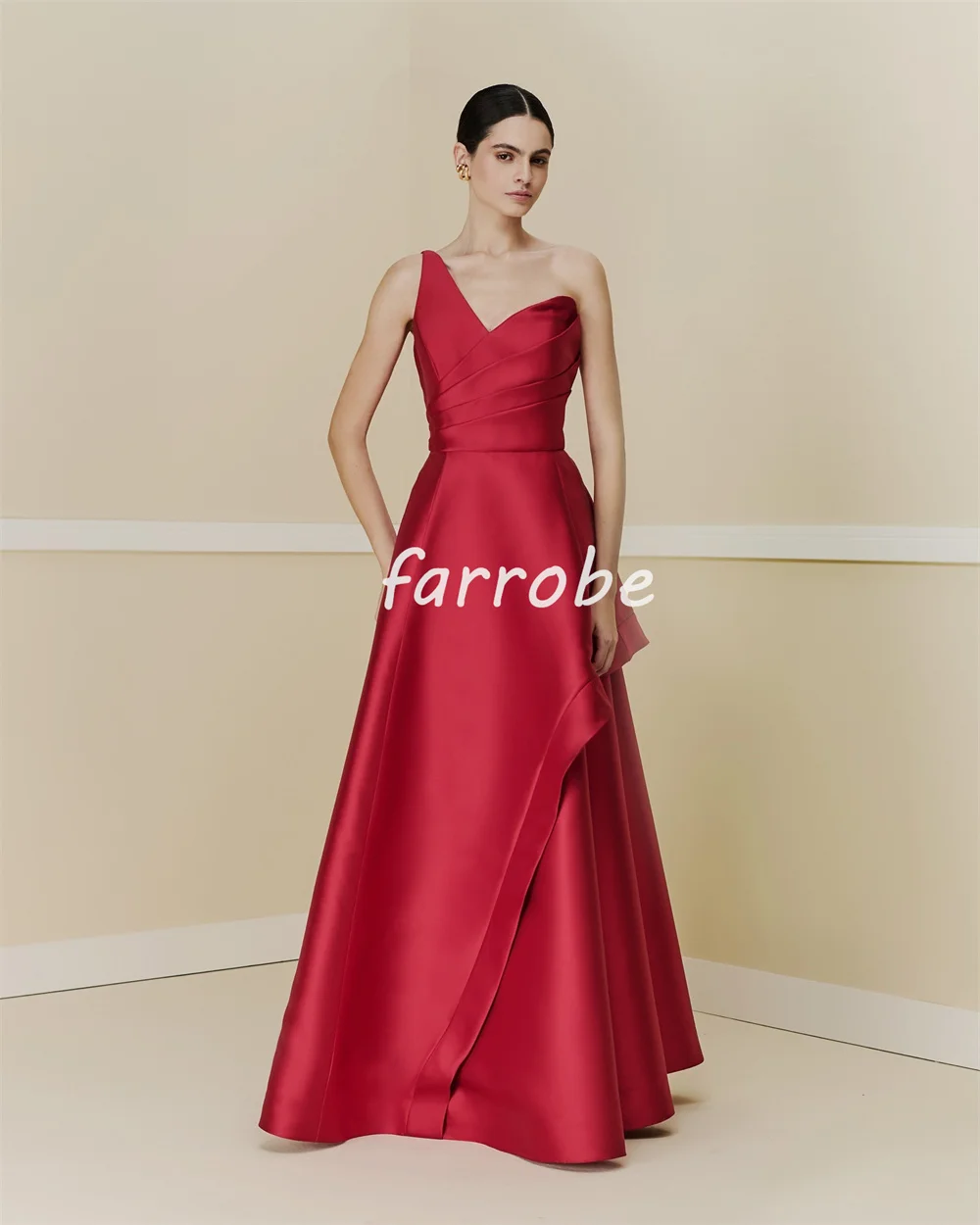 Customized Sizes Available Simple Pleat Ruched A-line One-shoulder Long Dresses Bespoke Occasion Dresses Modern Style Fashion